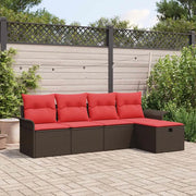 Set Divano da Giardino 5 pcs Marrone e Rosso polyrattan 3358863