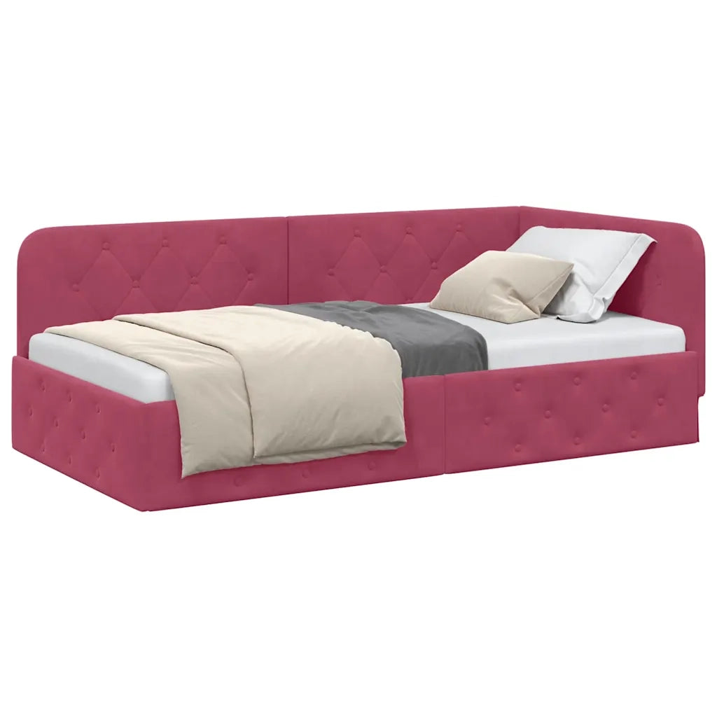 Cornice del letto ad angolo Rosso Vino 90 x 200 cm Velluto