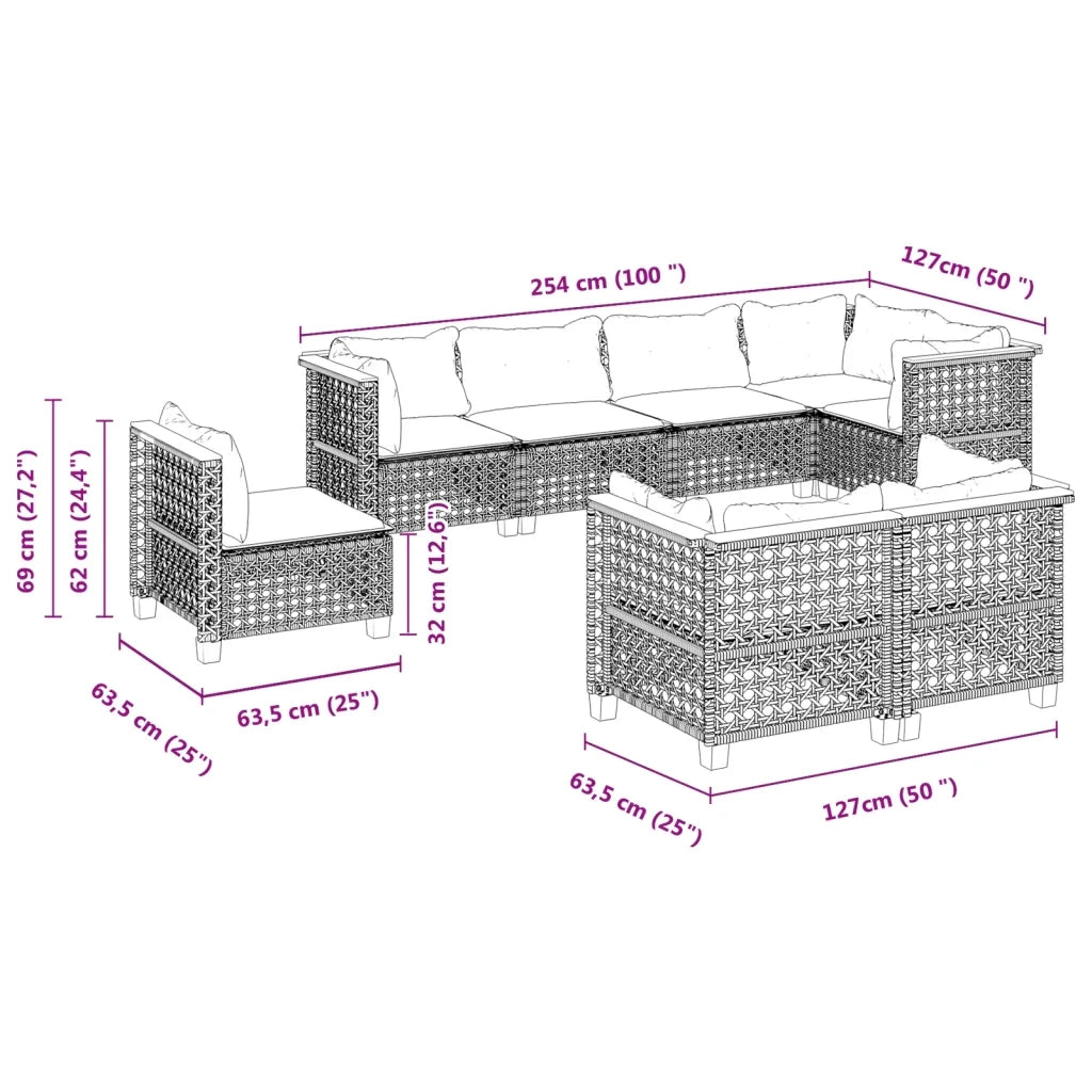 Set Divano da Giardino 8 pz con Cuscini Grigio in Polyrattan 3261903