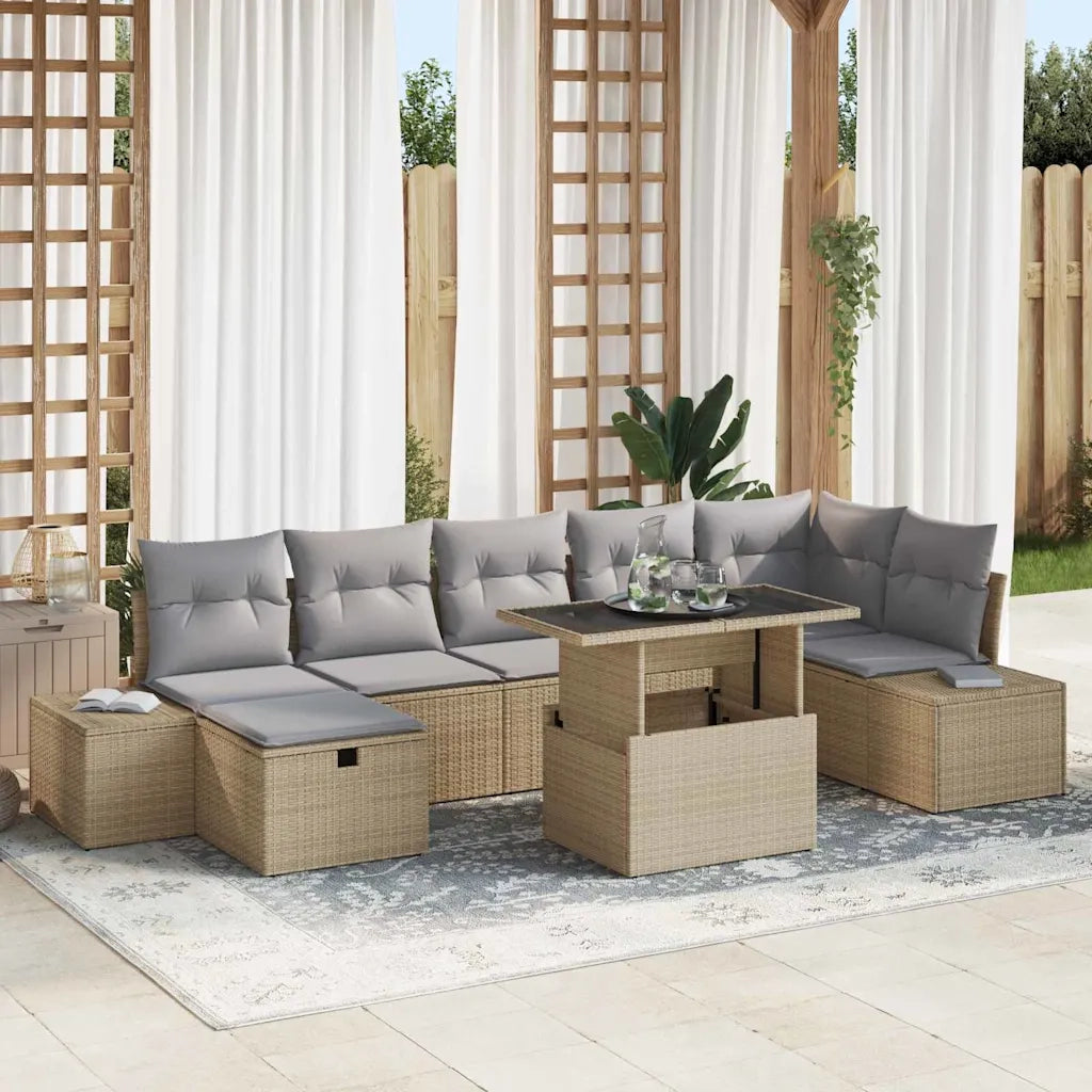 Set Divano da Giardino con cuscino 8 pcs Beige Poly Rattan 3359887