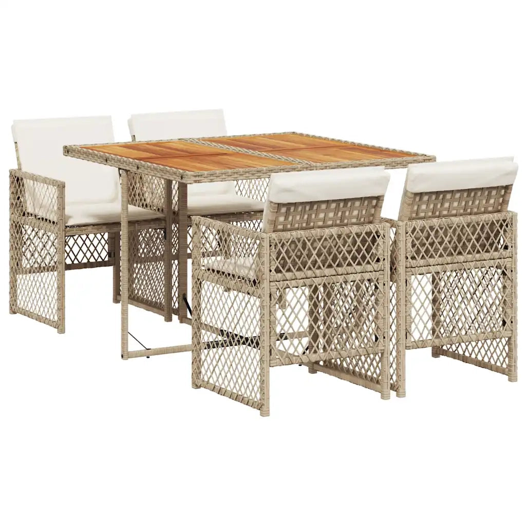 Set da Pranzo da Giardino 5 pz con Cuscini Beige in Polyrattan 3210724