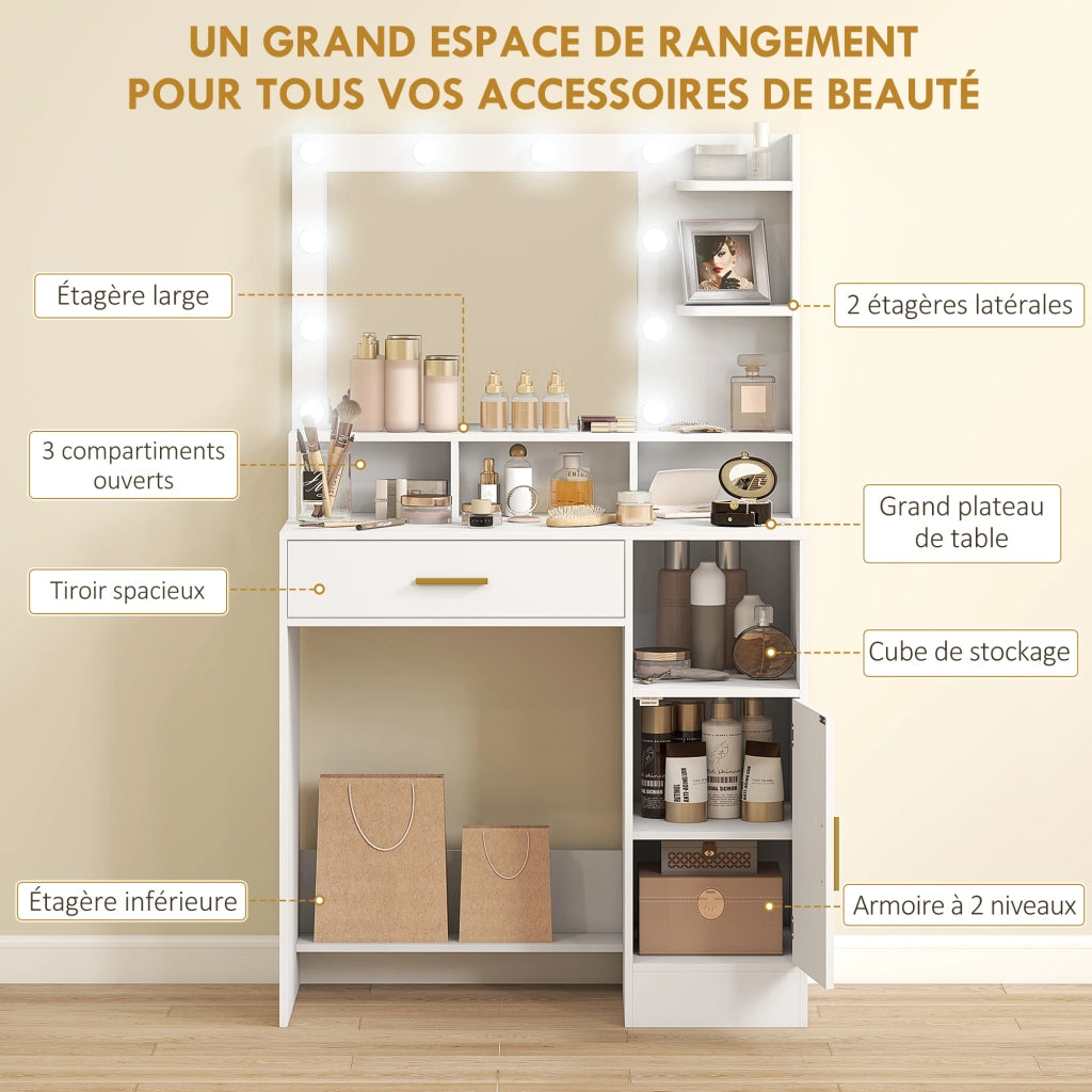Scrivania con specchio e luci LED ¨C Minimal ¨C bianco 80x40x135cm