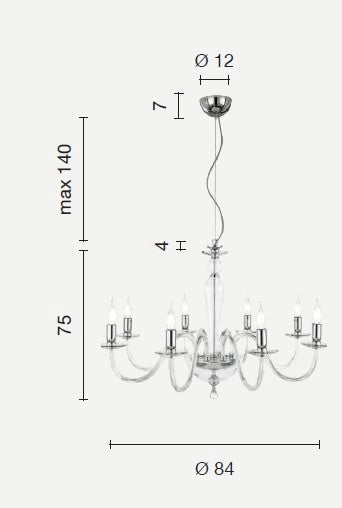 LAMPADARIO PAGANINI 8 LUCI AMBRA ORO ATTACCO E14 D.84CM