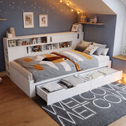 Letto singolo per bambini - Xylo - 90x190 - Bianco - Con cassetti e armadietto