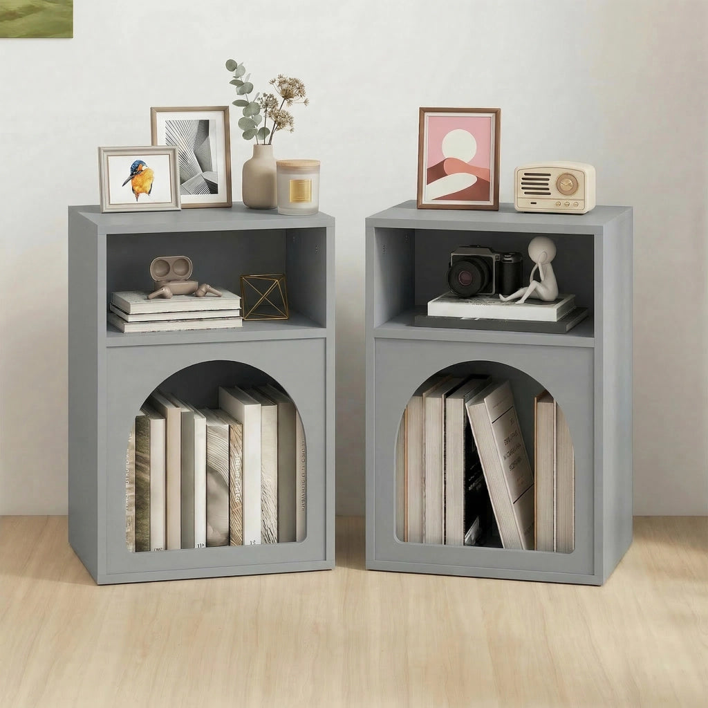 Set 2 comodini con ripiano aperto design moderno ¨C Xylo ¨C grigio 40x30x60 cm