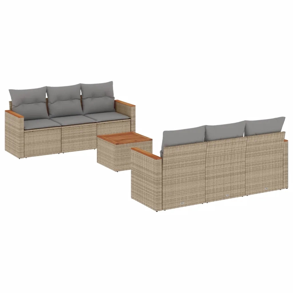 Set Divano da Giardino 7 pz con Cuscini Beige Misto Polyrattan