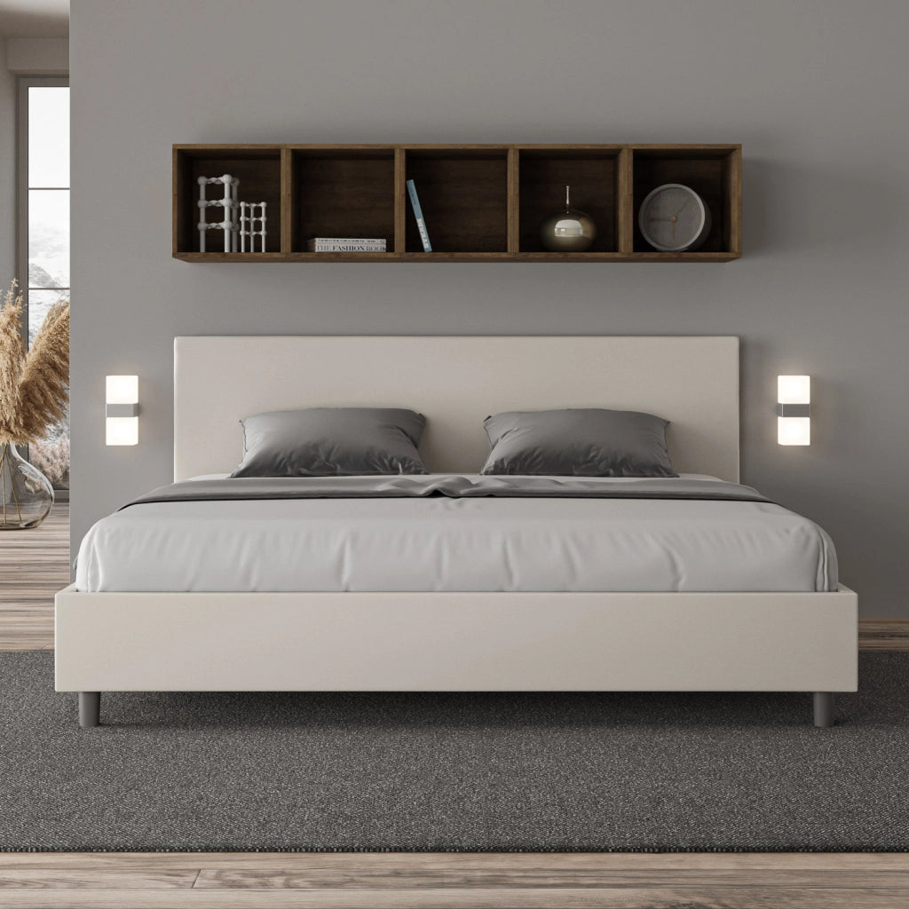 BS COM Letto con rete imbottito 180x210 similpelle bianco
