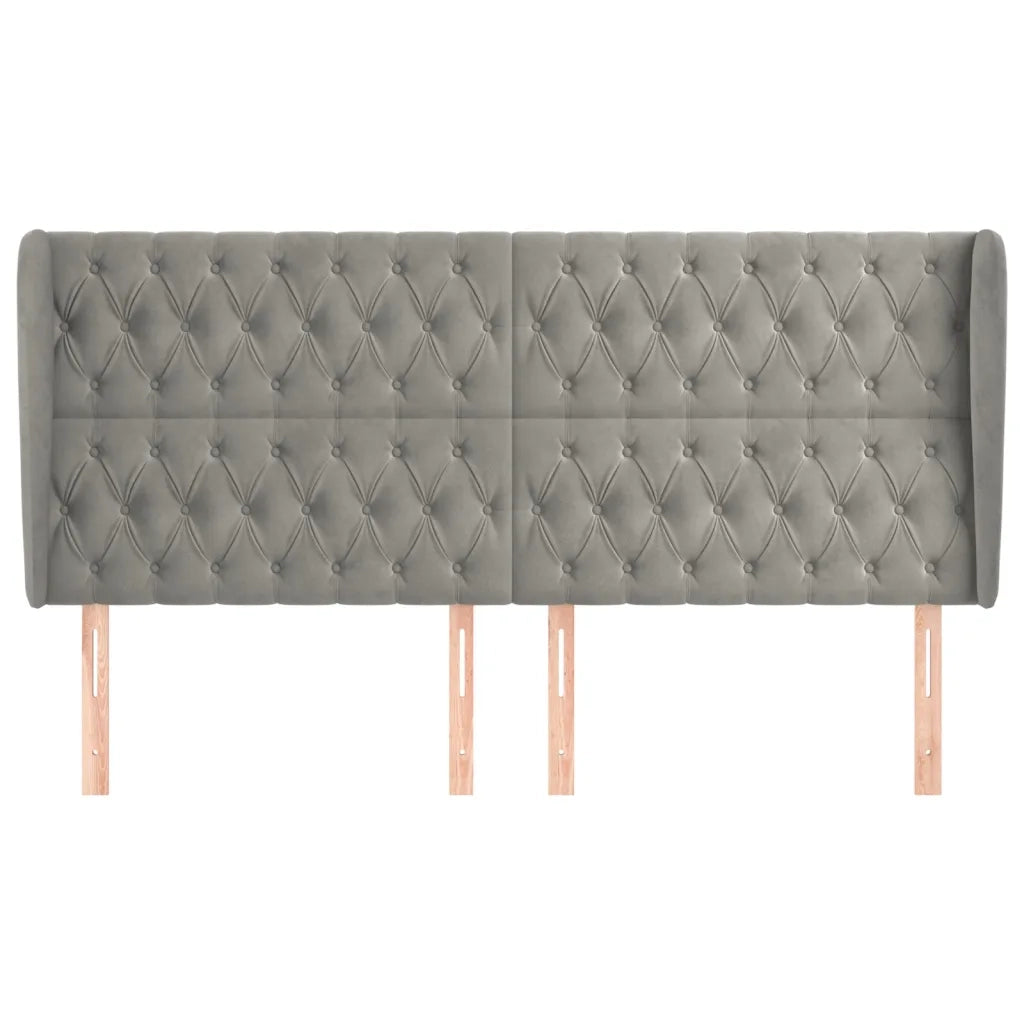 Testiera ad Orecchio-Testata con Orecchie Grigio Chiaro 203x23x118/128 cm in Velluto 321339