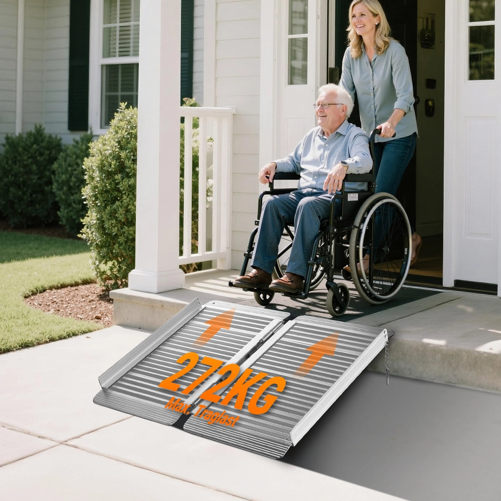 Rampa per sedie a rotelle, pieghevole e portatile, in alluminio 92 cm max 270 kg