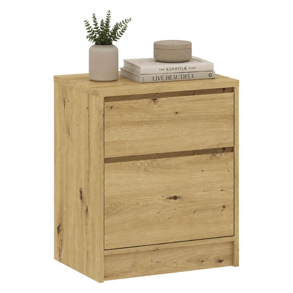 Lelimoni, Comodino 2 Cassetti, 50x40x63h cm Marrone Rovere