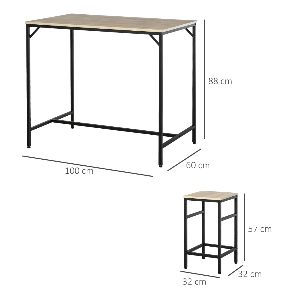 Set tavolo da bar con 4 sgabelli ¨C Xylo ¨C legno rovere chiaro, telaio metallo nero