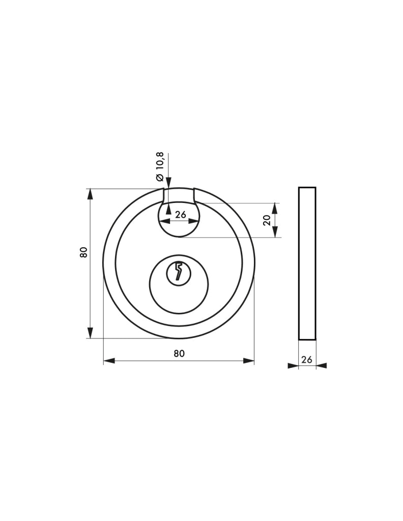 Lucchetto ASTRA 80 mm, arco in acciaio cementato, 2 chiavi – THIRARD