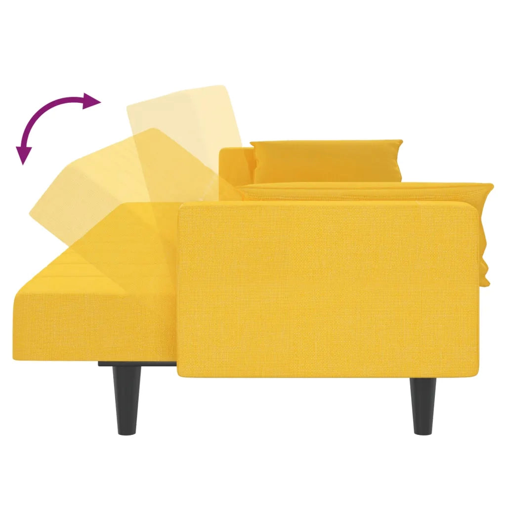 Divano Letto a 2 Posti con 2 Cuscini Giallo in Tessuto 375838