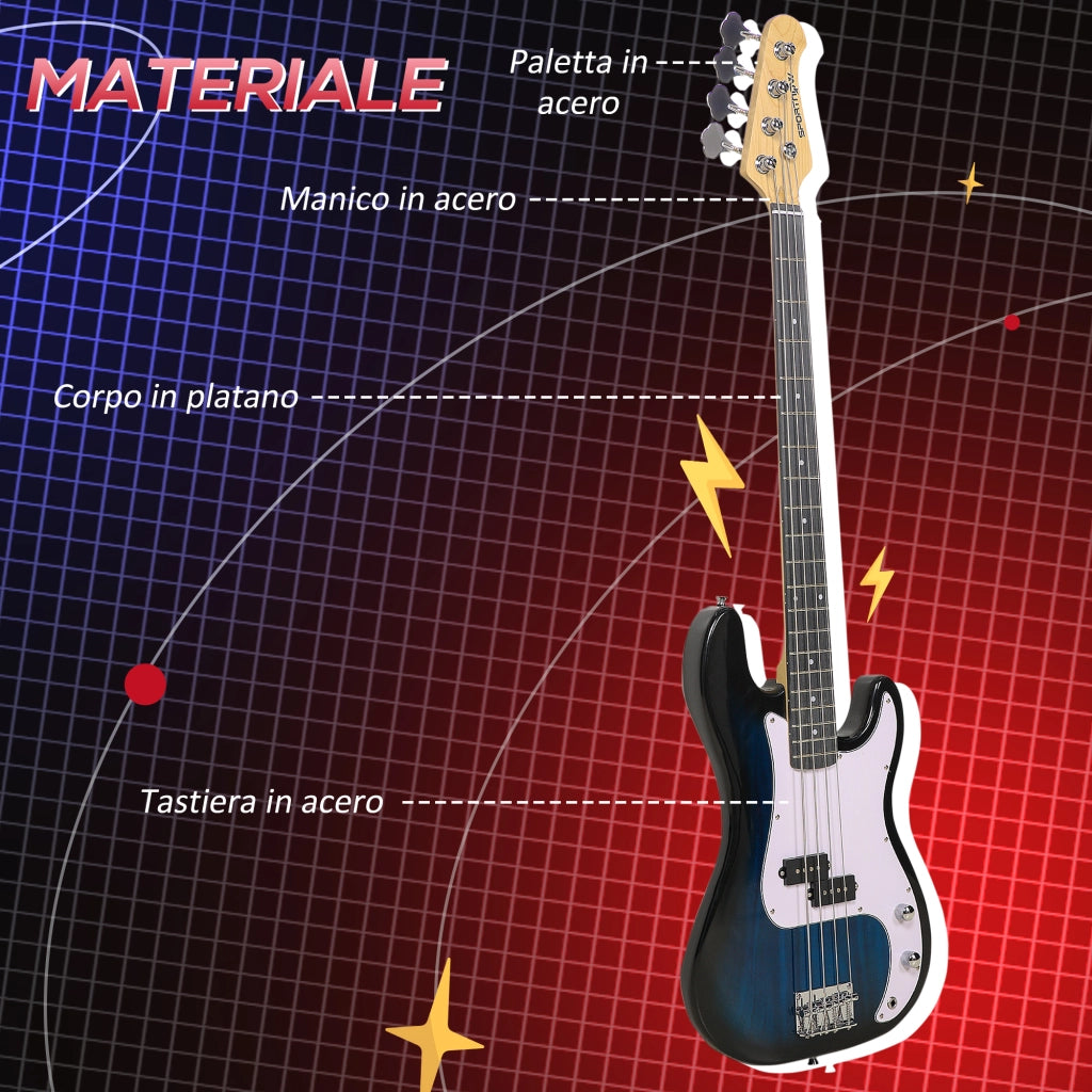 Basso Elettrico 4 Corde con Amplificatore ¨C Minimal ¨C Blu Scuro