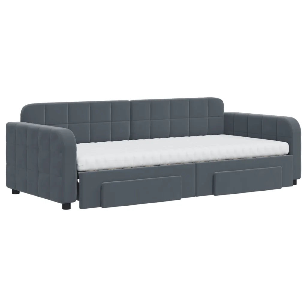 Divano Letto Estraibile Cassetti Grigio Scuro 90x200cm Velluto 3197002