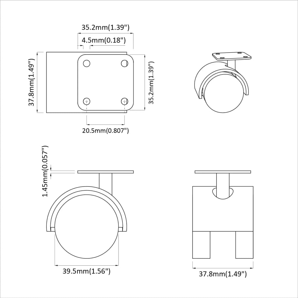 Rullo girevole 2 pcs Nero 39,5 x 39,5 x 37,8 mm Ferro e PP 864770