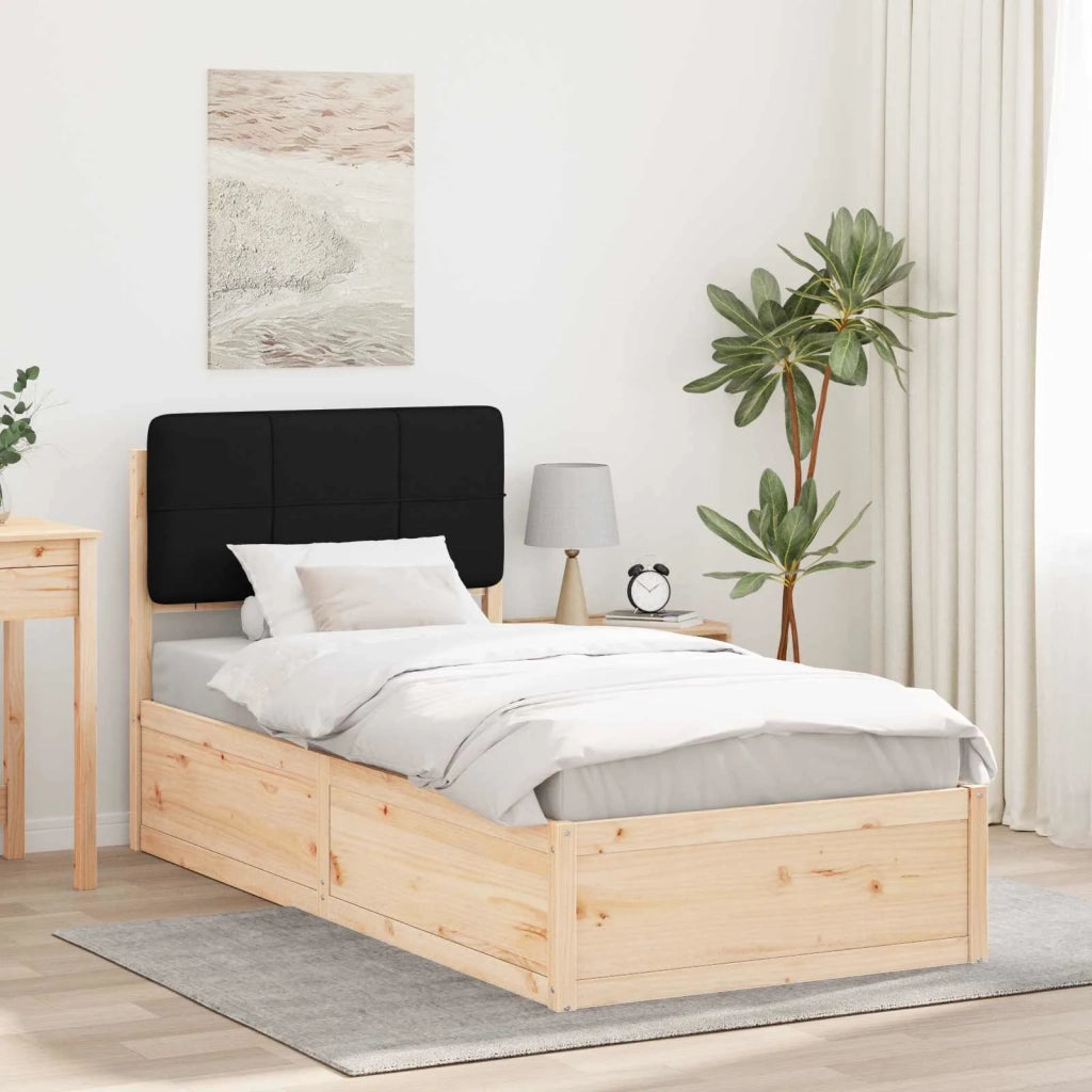 Letto con Testiera Rivestita-Struttura Letto con Testiera Nero 75 x 190 cm Pino massello 957143