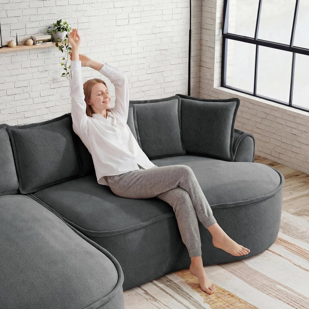Divano Angolare Modulare Chaise Longue con Cuscini ¨C Xylo ¨C Chenille Grigio