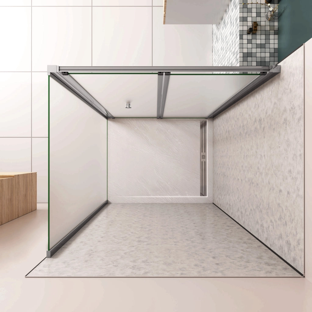 185cm Box Doccia Angolare Porta a Soffietto con Parete Fissa 70x70cm in Vetro Temperato Satinato Opaco 5 mm Profilo Cromato Lucido