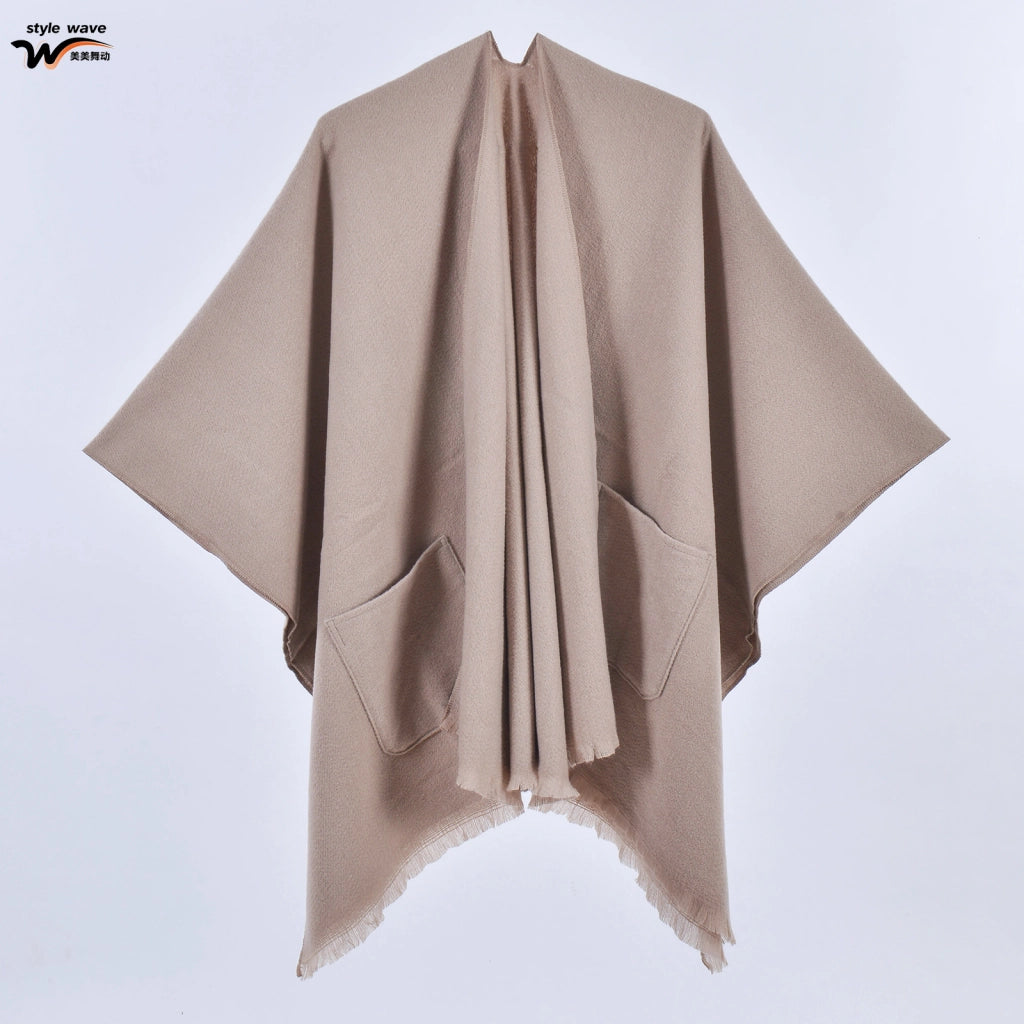 Sciarpa da donna, elegante mantello con cintura diagonale monocromatica