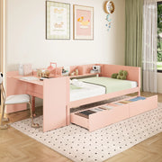 Letto Singolo con Scrivania e Cassetti ¨C MINIMAL ¨C Pino, Rosa, 90x200