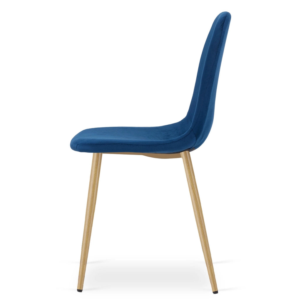Sedia Padva in Velluto Blu con Gambe Effetto Rovere