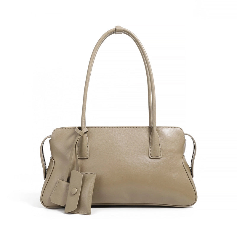 Borsa a tracolla da donna in vera pelle, modello tote o hobo, grigia.