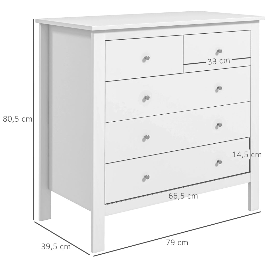 Cassettiera 5 cassetti ¨C Minimal ¨C legno, bianco, 79x39.5x80.5 cm