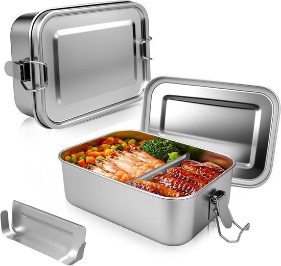 Tazza per pane in acciaio inossidabile 850 ml senza smalto con separazione e gomma di chiusura - contenitore per alimenti BPA-free per bambini e adulti - contenitore per cibo adatto per sandwich, insalata e frutta