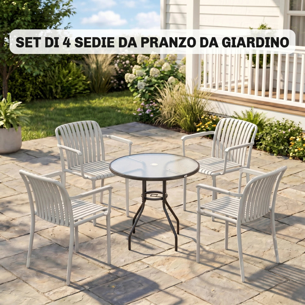 Sedie da Giardino Impilabili con Braccioli ¨C Minimal ¨C Plastica, Grigio, Set 4 Pezzi