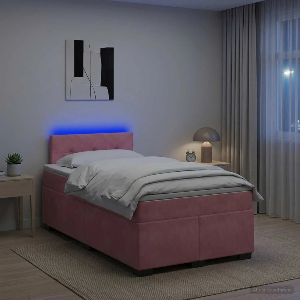Letto con Box Spring, Materasso e LED Rosa 120 x 200 cm Velluto 3452161