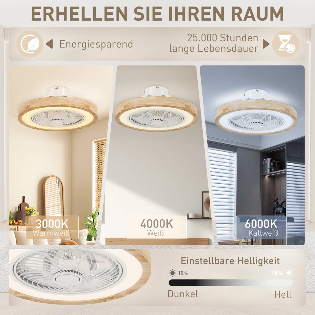 Ventilatore da soffitto con luce e telecomando ¨C Xylo ¨C 6 velocit¨¤, luminosit¨¤ regolabile, marrone chiaro