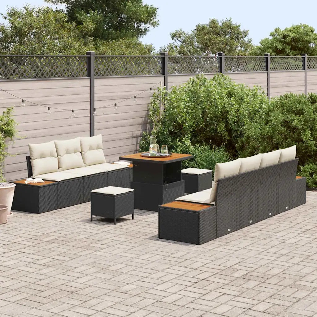 Set Divano da Giardino con cuscino 10 pcs Nero Poly Rattan 3364825