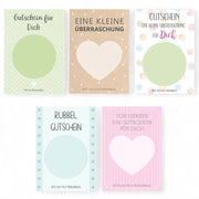 Set di cartoncini da decorare 5 pezzi - Voucher regalo DIY - Messaggi d'amore - Stickers da decorare - Carta di alta qualità 250 g - Dimensioni 10,5 x 15 cm