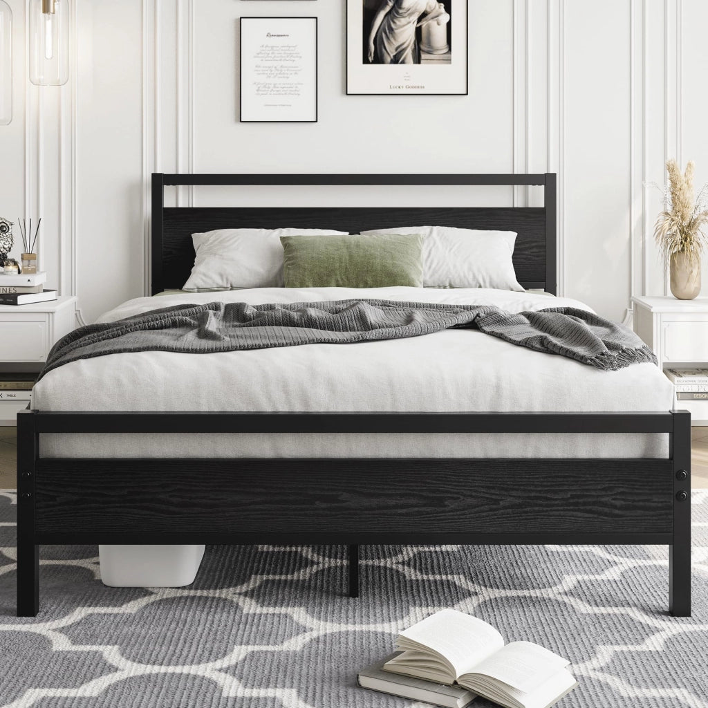 LETTO 120x200 cm in Metallo e MDF Nero con rete a doghe