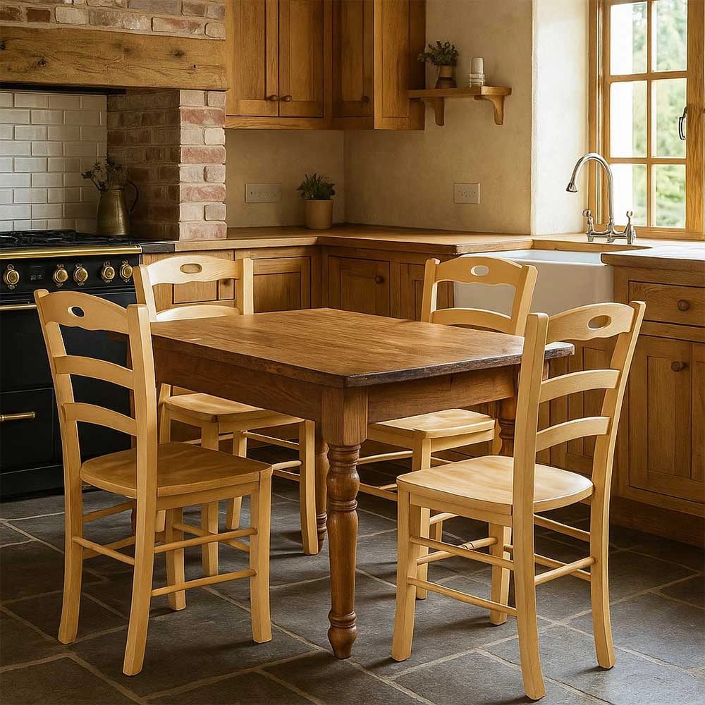 Sedia da sala da pranzo cucina Loris in legno naturale con seduta in massello
