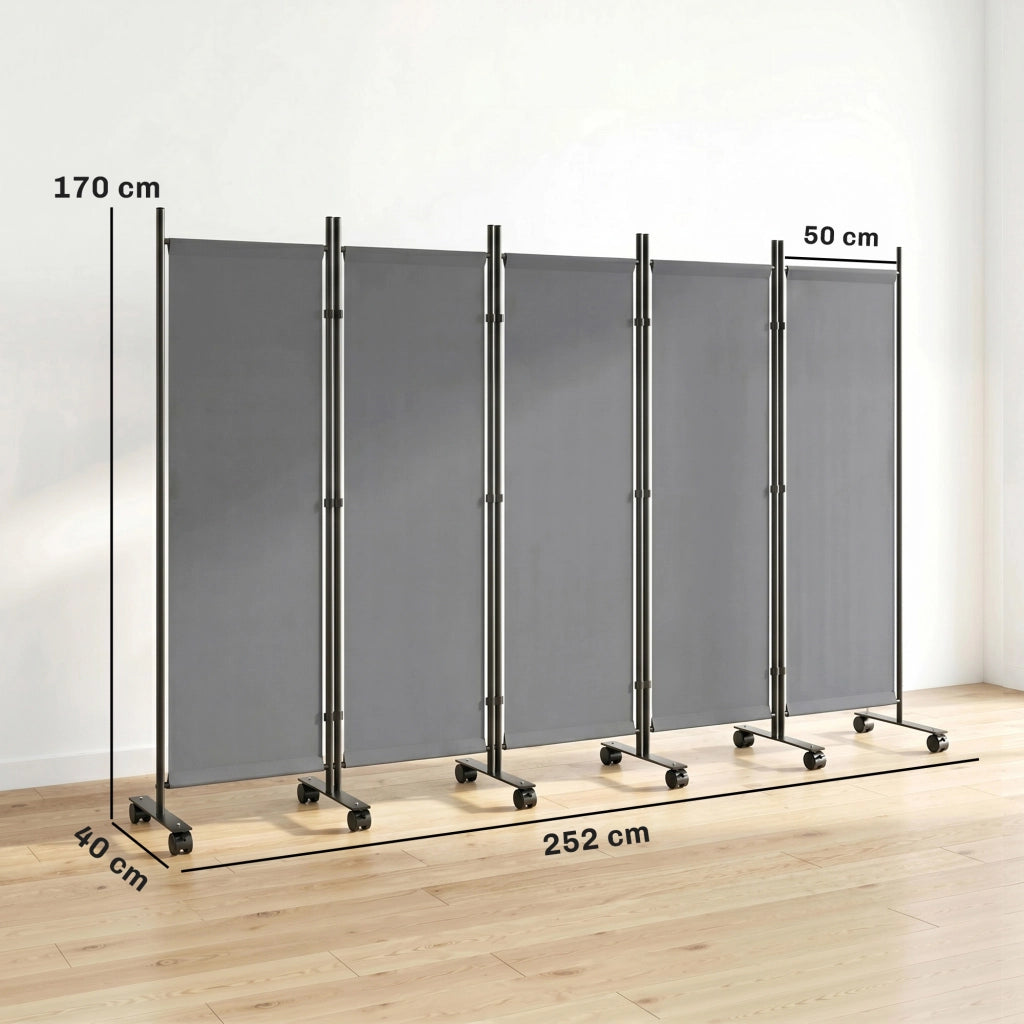 Paravent Pieghevole ¨C zephmum ¨C Grigio, Acciaio e Poliestere, 252x170 cm
