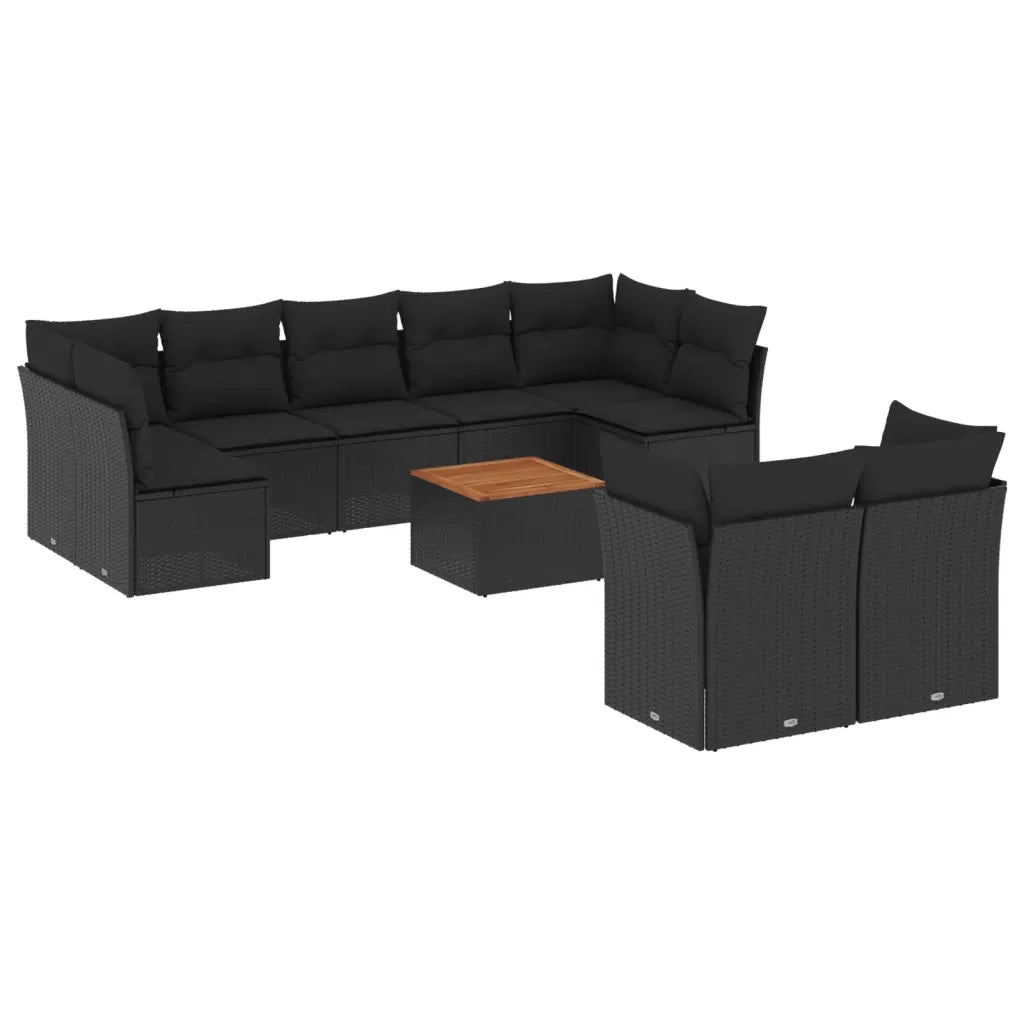 Set Divani da Giardino 10pz con Cuscini in Polyrattan Nero 3223808