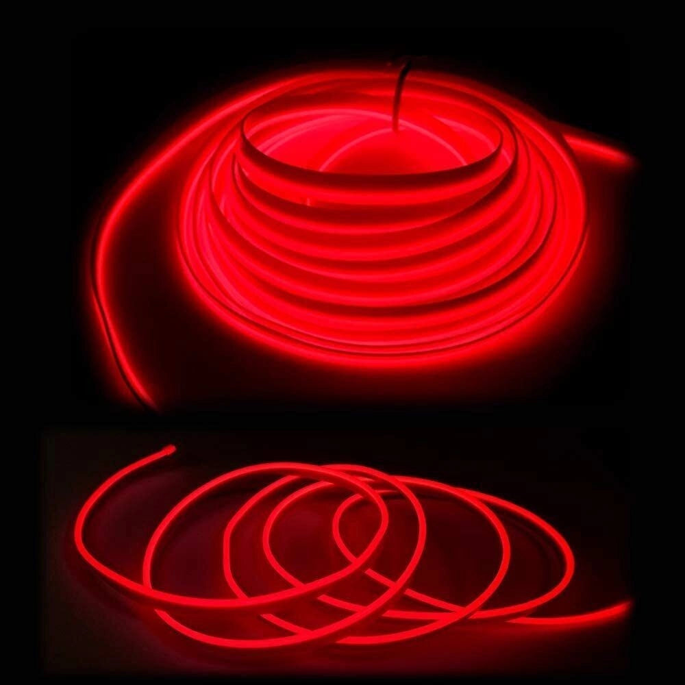 Trade Shop - Striscia Strip Led Per Interni Auto A 12v Fibra Ottica Luce Decorativa Atmosfera - Rosso   -3 Mt   -