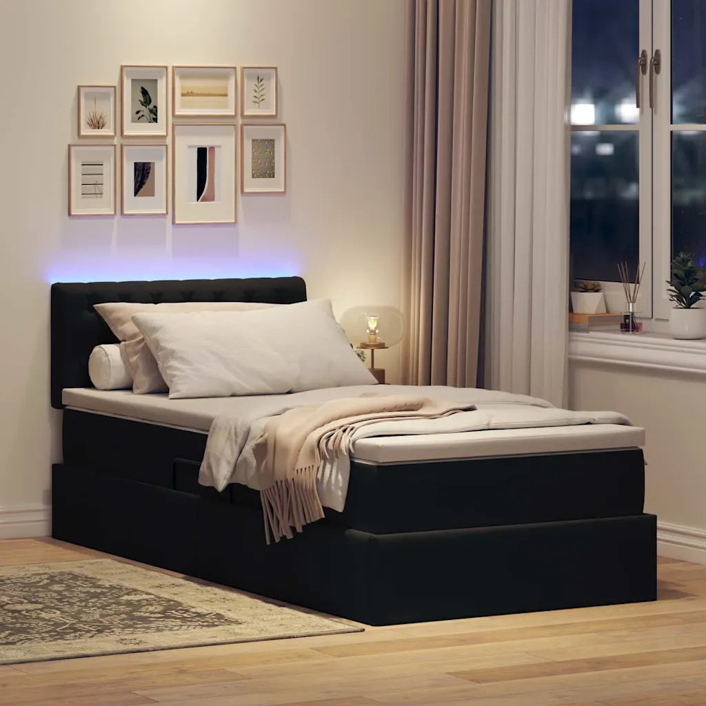 Letto con contenitore e LED con led Nero 100 x 200 cm Velluto 3371435