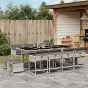 Set da Pranzo da Giardino 13pz con Cuscini Grigio in Polyrattan