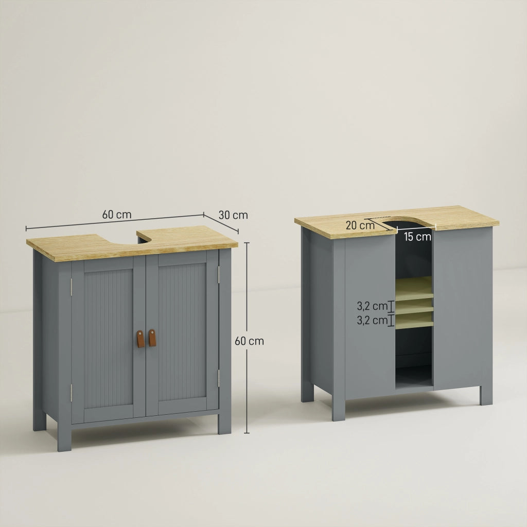 Mobile sottolavabo con 2 ante e ripiano regolabile ¨C Xylo ¨C Grigio 60x30x60 cm