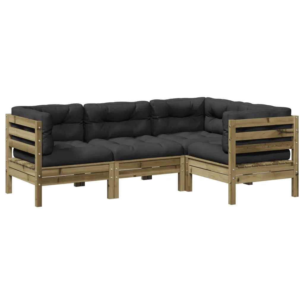 Set Divani da Giardino 4pz con Cuscini Legno Impregnato di Pino