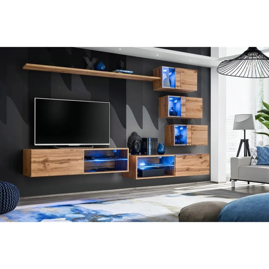Set mobili da soggiorno SWITCH XXIV – LED – Rovere – Composizione murale design