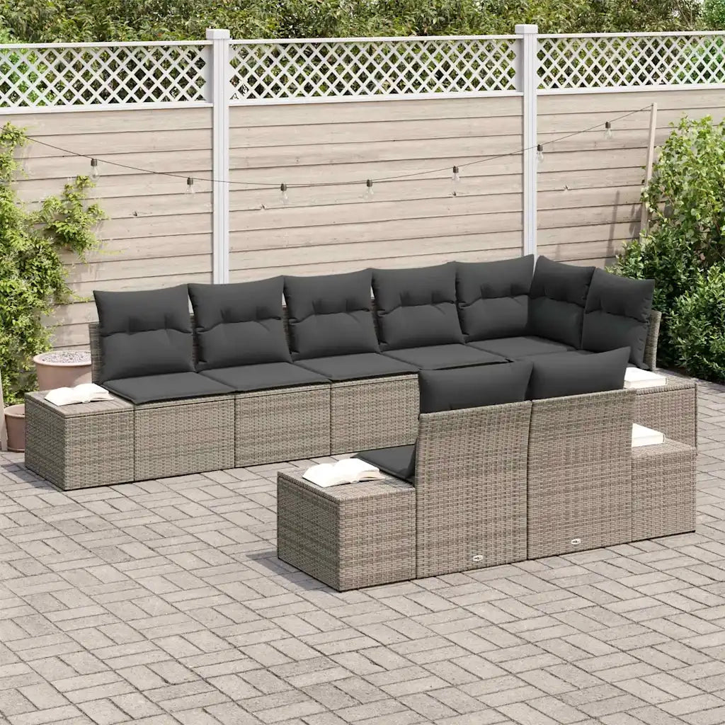 Set Divano da Giardino 8 pcs Grigio Poly Rattan 3355778