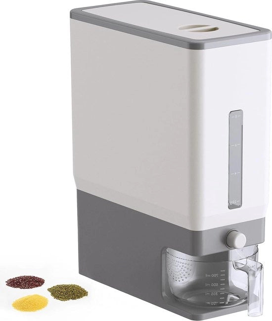 Dispensatore di Riso 25.4 Lbs - Contenitori di Stoccaggio Resistenti all'Umidità - Emme di Riso con Scala di Misura per Grani, Farina e Soia - Cassetta di Cucina per la Dispensa del Cibo per la Casa BPA-Privato