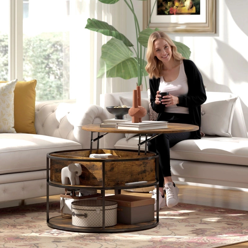 TAVOLINO da caffè regolabile in altezza Ø80 cm Marrone con vano contenitore