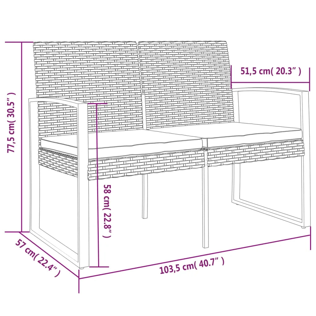 Panca da Giardino a 2 Posti con Cuscini Rattan PP Grigio Scuro 360211