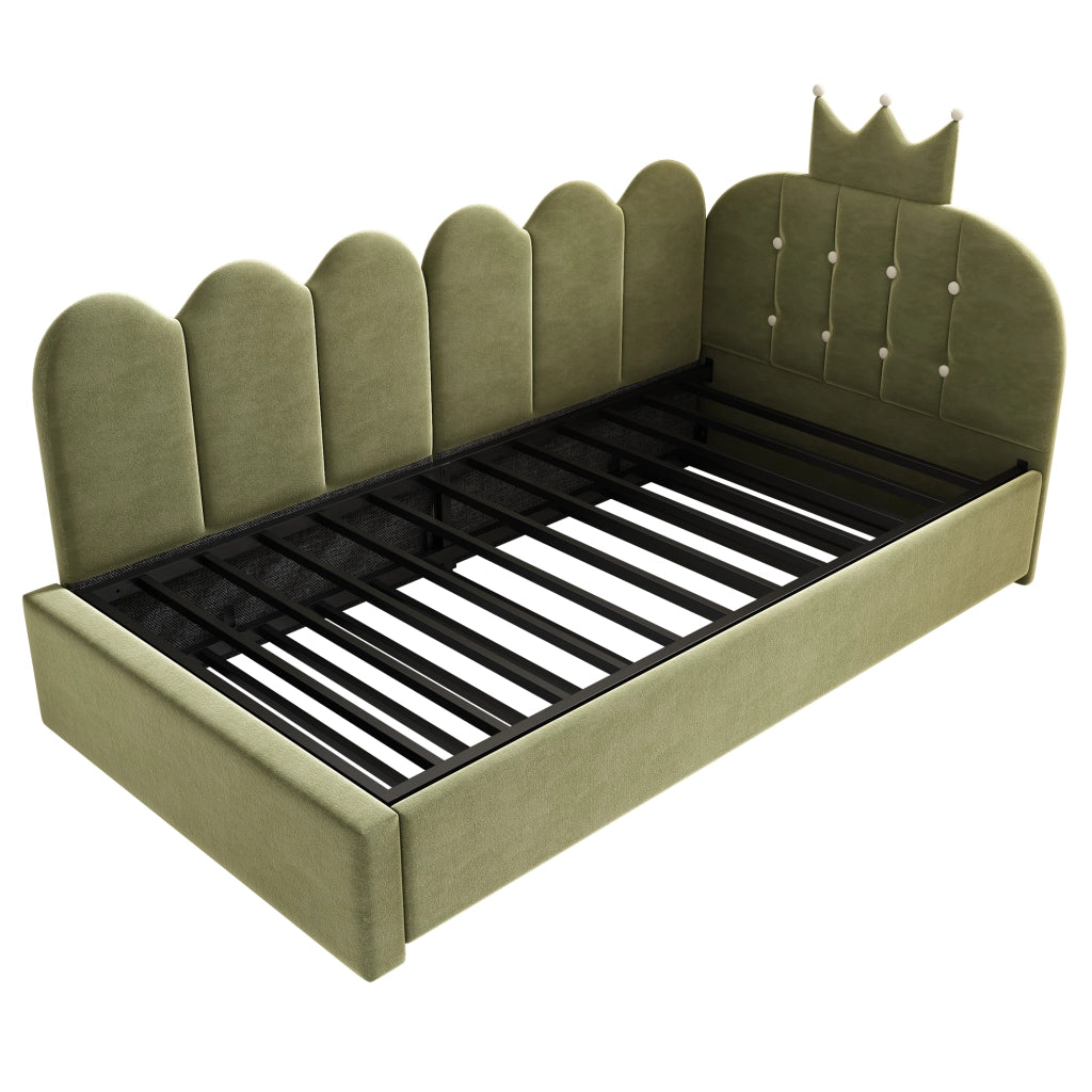 Letto Singolo con Estraibile 90x200 ¨C MINIMAL ¨C Velluto Verde, Design Corona