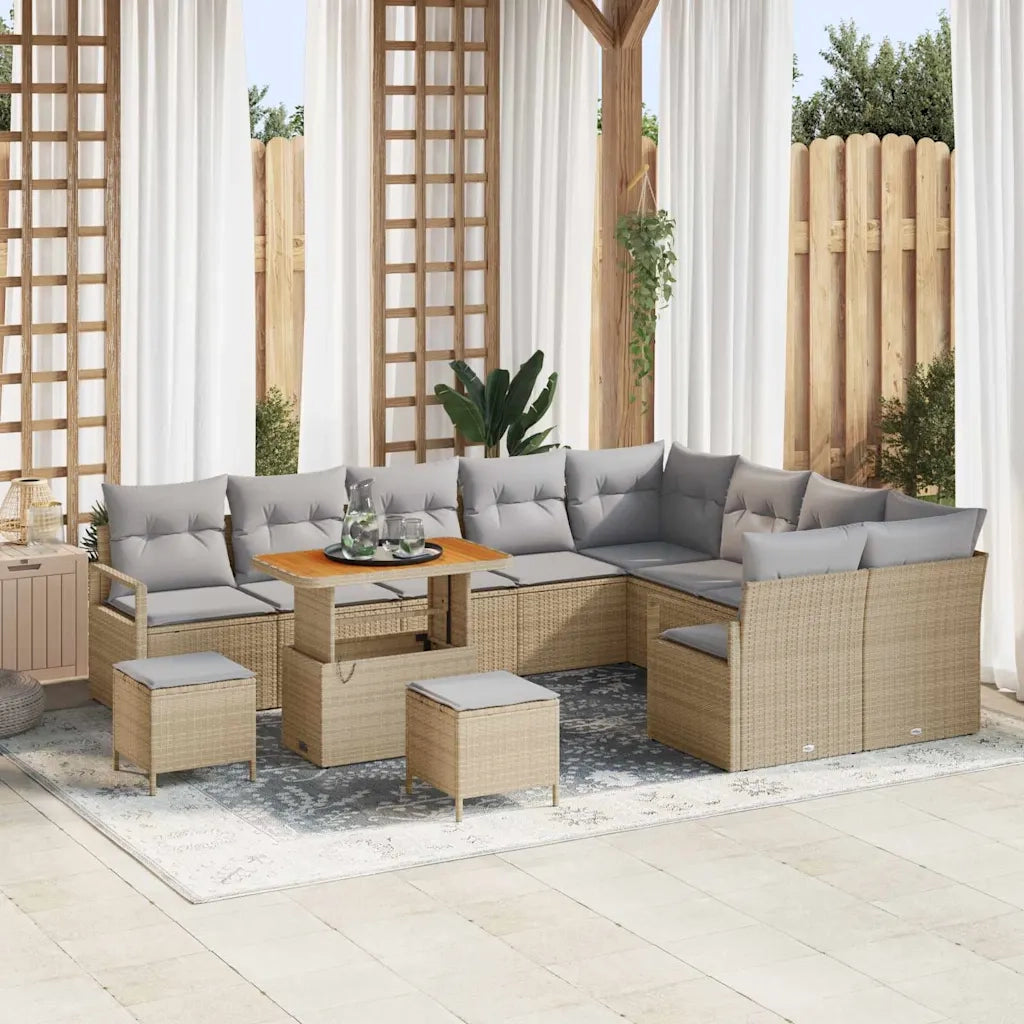 Set Divano da Giardino con cuscino 12 pcs Beige polyrattan
